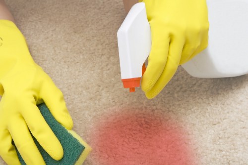 Professional rug cleaning process on a large area rug