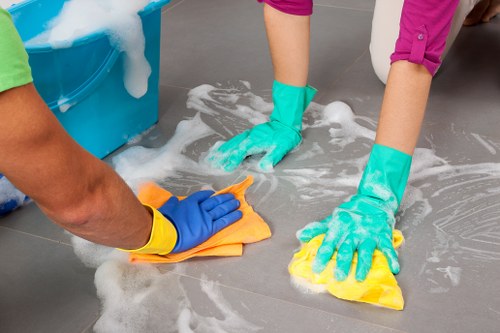 Regular cleaning tools and a tidy space in a bright room