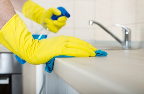 Sanitized kitchen and bathroom as part of Airbnb cleaning