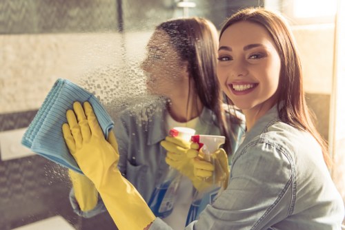 Professional deep cleaning in an office workspace